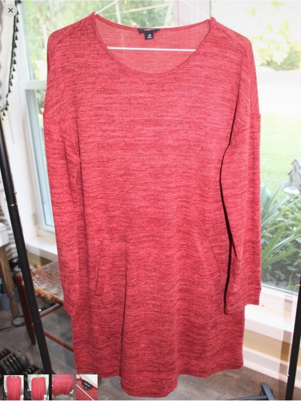 Tacera Red Marled Sweater Knit Tunic Top Long Sleeve Pockets Size Medium